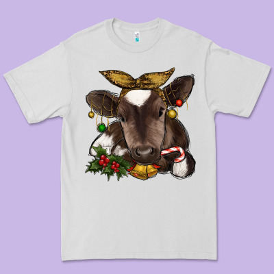 Christmas Baby Cow Premium Tee Designed By Ranaportraitstore