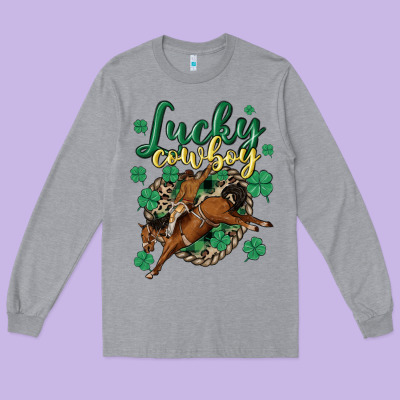 Lucky Cowboy Long Sleeve Tee Designed By Maliassmallbusiness