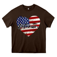 Chocolate Brown veteran heart american flag Heavy Core Tee - BarkalooDesign