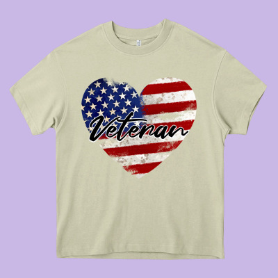 Veteran Heart American Flag Heavy Core Tee Designed By Barkaloodesign