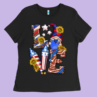 Love 4th Of July With Gnome Ladies Tee Designed By Texasbilliewilder