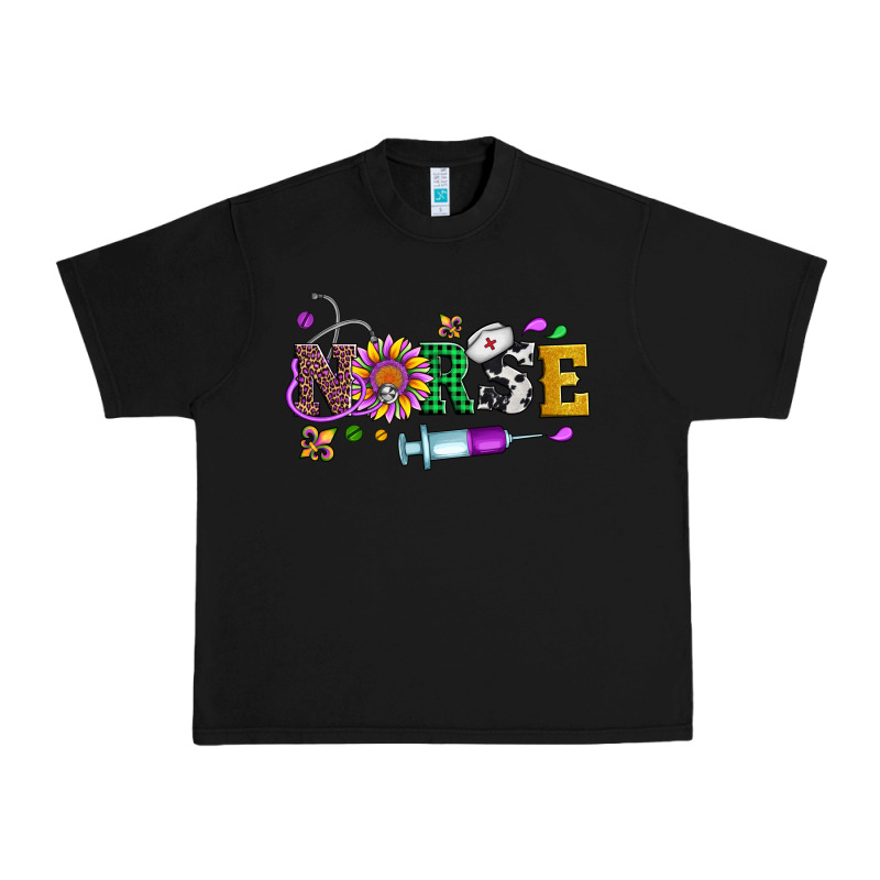 Mardi Gras Nurse Leopard Cowhide Glitter Urban Heavy Tee by Artiststas | Teevron