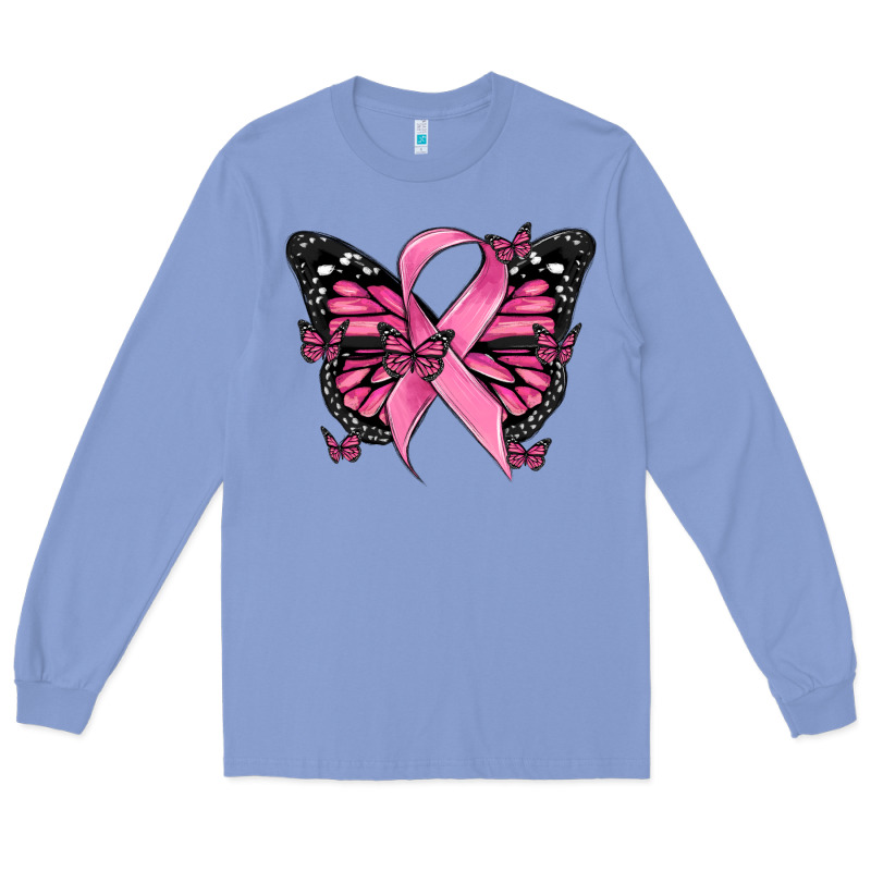 Breast Cancer Ribbon  Butterfly Long Sleeve Tee by MaliasSmallBusiness | Teevron