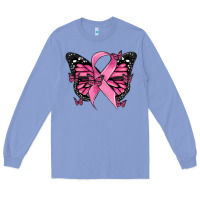 Colony Blue breast cancer ribbon  butterfly Long Sleeve Tee - MaliasSmallBusiness