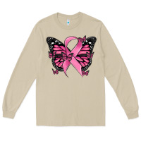 Mushroom breast cancer ribbon  butterfly Long Sleeve Tee - MaliasSmallBusiness