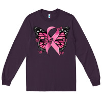Plum breast cancer ribbon  butterfly Long Sleeve Tee - MaliasSmallBusiness