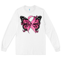 White breast cancer ribbon  butterfly Long Sleeve Tee - MaliasSmallBusiness