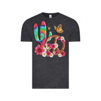 Vintage Black cactus peace sign flowers and butterflys Vintage Tee - Artiststas