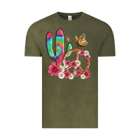Vintage Olive cactus peace sign flowers and butterflys Vintage Tee - Artiststas