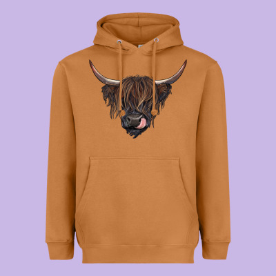 Black Highland Cow Heavyweight Hoodie Designed By Ranaportraitstore