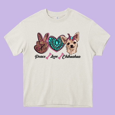 Peace Love Chihuahua Heavy Core Tee Designed By Ranaportraitstore