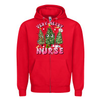 Red very merry nurse Zipper Hoodie - MaliasSmallBusiness