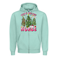 Seafoam very merry nurse Zipper Hoodie - MaliasSmallBusiness