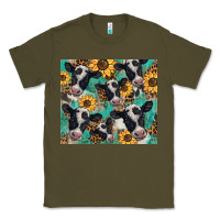 Army Green western leopard sunflower black and white  cow Classic Tee - BarkalooDesign