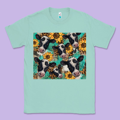 Western Leopard Sunflower Black And White  Cow Classic Tee Designed By Barkaloodesign