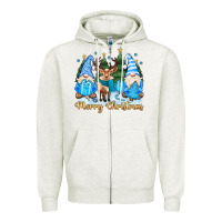 Oatmeal Heather merry christmas gnome Zipper Hoodie - MaliasSmallBusiness