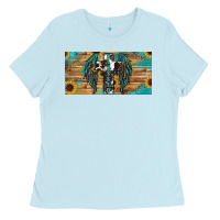 Baby Blue western blessed cros sunflowers licence plate Ladies Tee - RanaPortraitStore