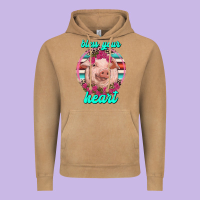 Bless Your Heart Pig Vintage Hoodie Designed By Ranaportraitstore