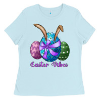 Easter Bunny Ear Eggs Easter Vibes Ladies Tee | Teevron