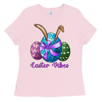 Bubblegum Pink easter bunny ear eggs easter vibes Ladies Tee - RanaPortraitStore
