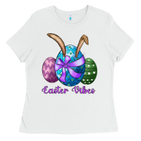 White easter bunny ear eggs easter vibes Ladies Tee - RanaPortraitStore