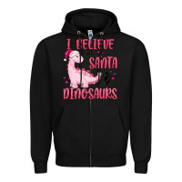 Black i believe in santa & dinosaurs pink Zipper Hoodie - MaliasSmallBusiness