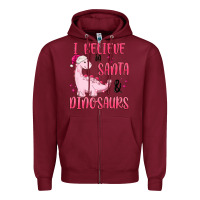 Burgundy i believe in santa & dinosaurs pink Zipper Hoodie - MaliasSmallBusiness