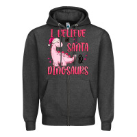 Charcoal Heather i believe in santa & dinosaurs pink Zipper Hoodie - MaliasSmallBusiness