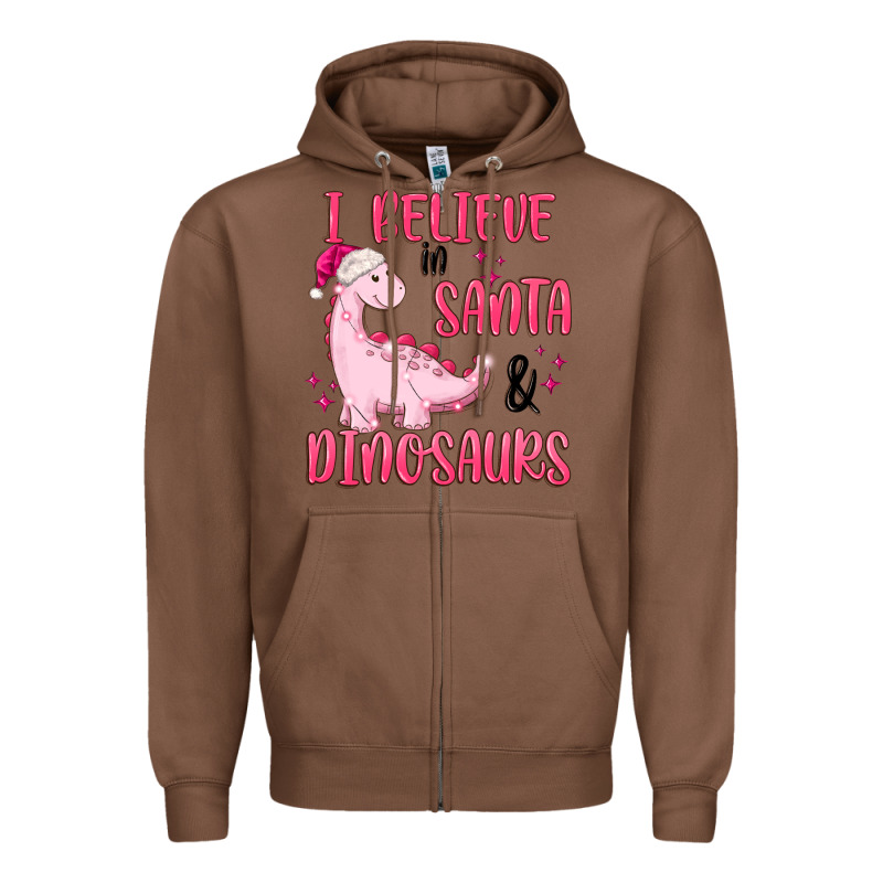 I Believe In Santa & Dinosaurs Pink Zipper Hoodie by MaliasSmallBusiness | Teevron