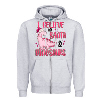 Heather Grey i believe in santa & dinosaurs pink Zipper Hoodie - MaliasSmallBusiness