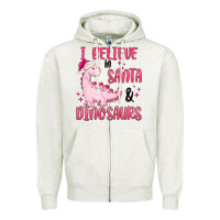 Oatmeal Heather i believe in santa & dinosaurs pink Zipper Hoodie - MaliasSmallBusiness