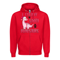 Red i believe in santa & dinosaurs pink Zipper Hoodie - MaliasSmallBusiness