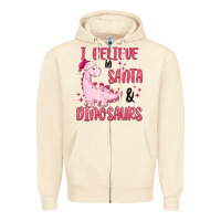 Sandshell i believe in santa & dinosaurs pink Zipper Hoodie - MaliasSmallBusiness