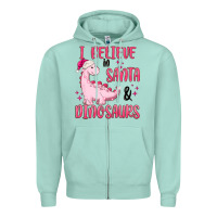Seafoam i believe in santa & dinosaurs pink Zipper Hoodie - MaliasSmallBusiness