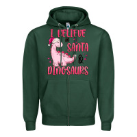 Sports Green i believe in santa & dinosaurs pink Zipper Hoodie - MaliasSmallBusiness
