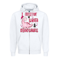 White i believe in santa & dinosaurs pink Zipper Hoodie - MaliasSmallBusiness