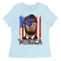 Baby Blue merica with lincoln Ladies Tee - texasbilliewilder