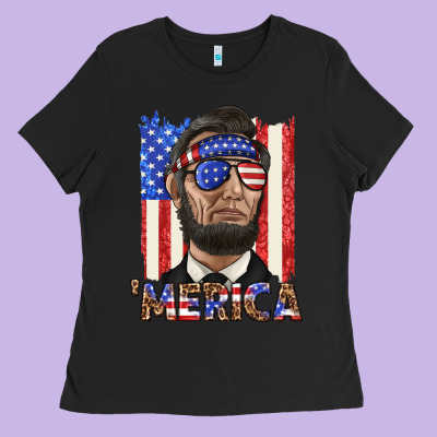 Merica With Lincoln Ladies Tee Designed By Texasbilliewilder