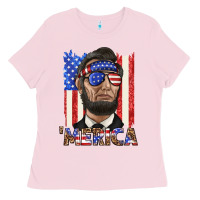 Bubblegum Pink merica with lincoln Ladies Tee - texasbilliewilder