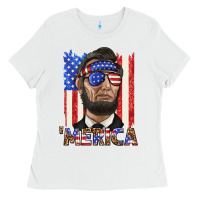 White merica with lincoln Ladies Tee - texasbilliewilder