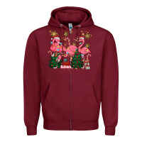 Burgundy christmas flamingos Zipper Hoodie - MaliasSmallBusiness