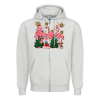 Dove Grey christmas flamingos Zipper Hoodie - MaliasSmallBusiness
