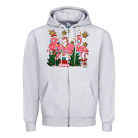 Heather Grey christmas flamingos Zipper Hoodie - MaliasSmallBusiness