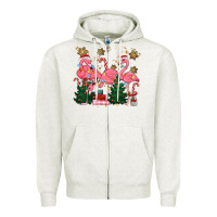 Oatmeal Heather christmas flamingos Zipper Hoodie - MaliasSmallBusiness