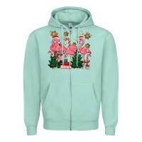 Seafoam christmas flamingos Zipper Hoodie - MaliasSmallBusiness
