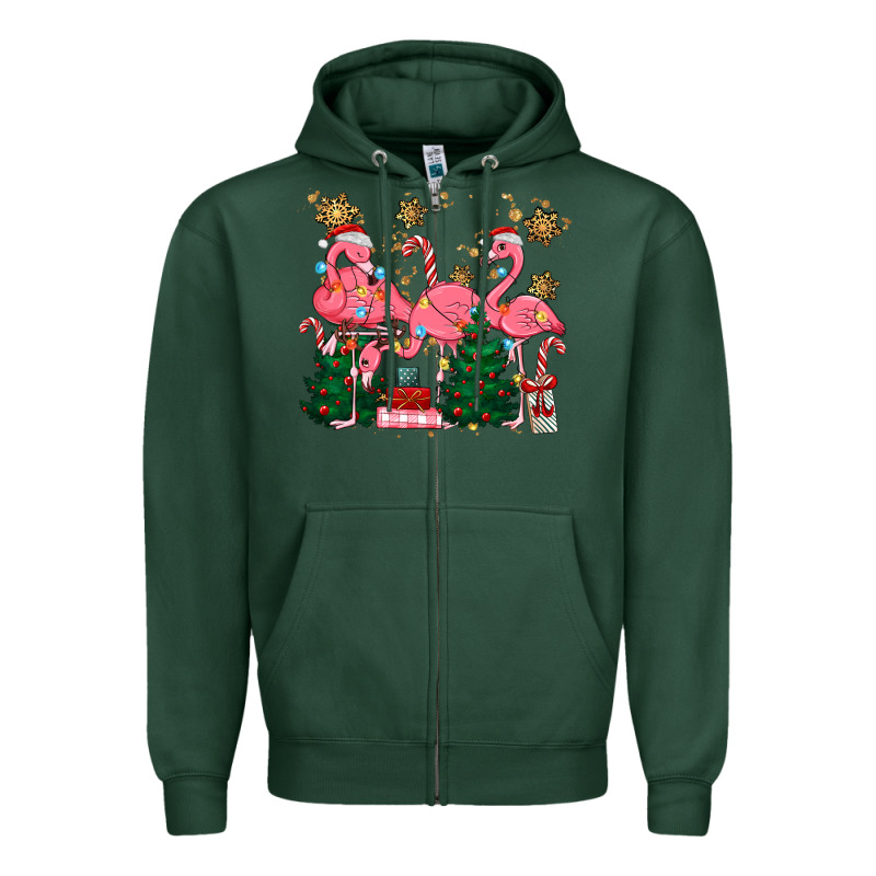 Christmas Flamingos Zipper Hoodie by MaliasSmallBusiness | Teevron