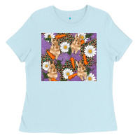 Baby Blue easter bunny carrot daisys leopard glitter Ladies Tee - RanaPortraitStore