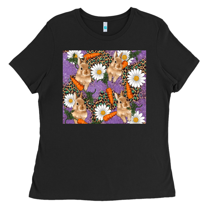 Easter Bunny Carrot Daisys Leopard Glitter Ladies Tee by RanaPortraitStore | Teevron
