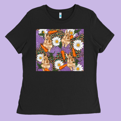 Easter Bunny Carrot Daisys Leopard Glitter Ladies Tee Designed By Ranaportraitstore