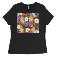 Black easter bunny carrot daisys leopard glitter Ladies Tee - RanaPortraitStore